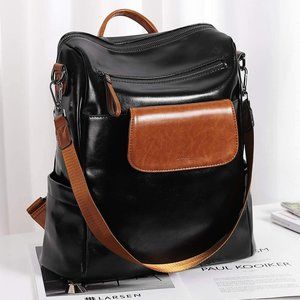NEW Lucy Leather Ladies Backpack, Black x Brown